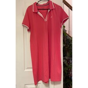 Pink Polo Dress XXL | Sporty Casual Cotton Blend Shift Dress Preppy Summer